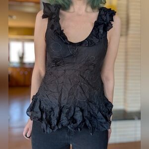 DKNY Black Sheer Silk Ruffled Top Whimisgoth Witchy 8